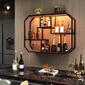 Puluomis Wijnrek - Wandschap – met RGB-verlichting – horizontale en verticale installatie - 85x20x63cm - Bruin