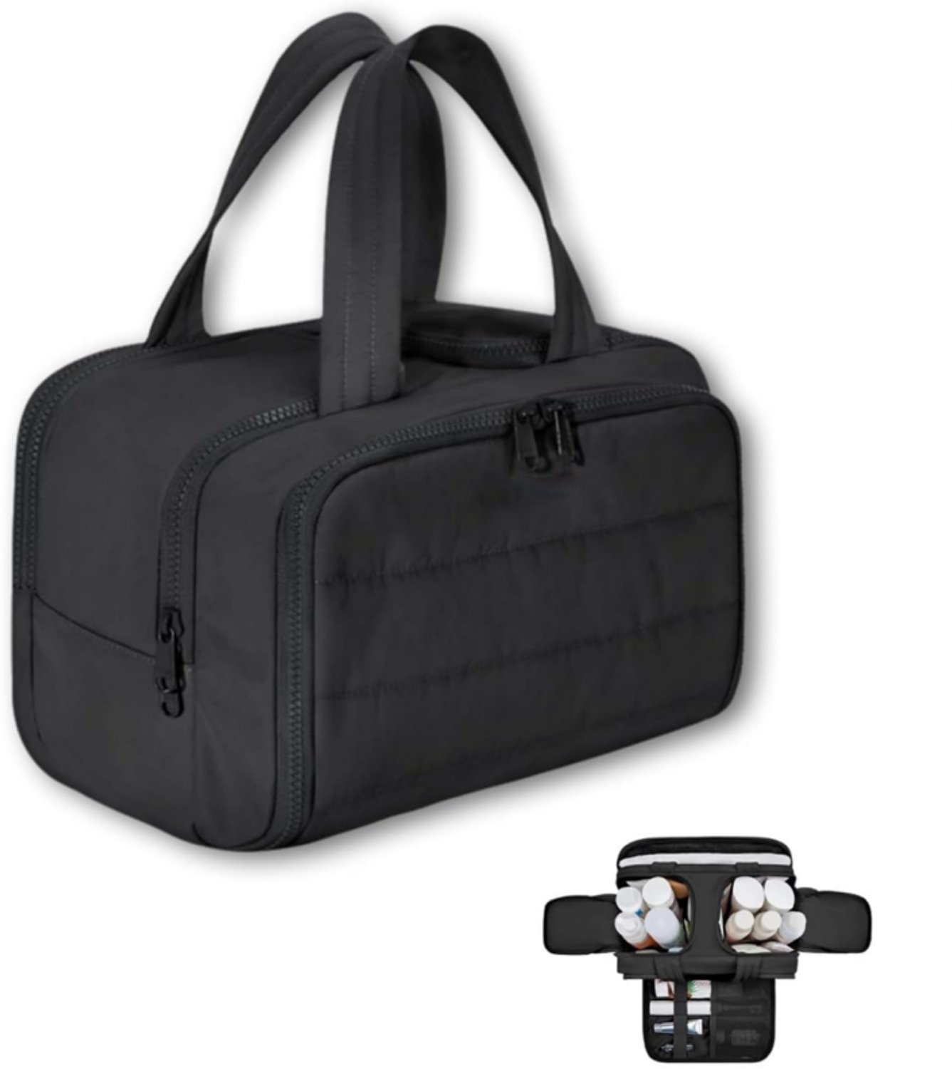 Toilettas - Make-uptas - Opbergtas - 4-in-1 multifunctionele reiscosmeticatas met brede opening - Draagbare draagtas - Zwart