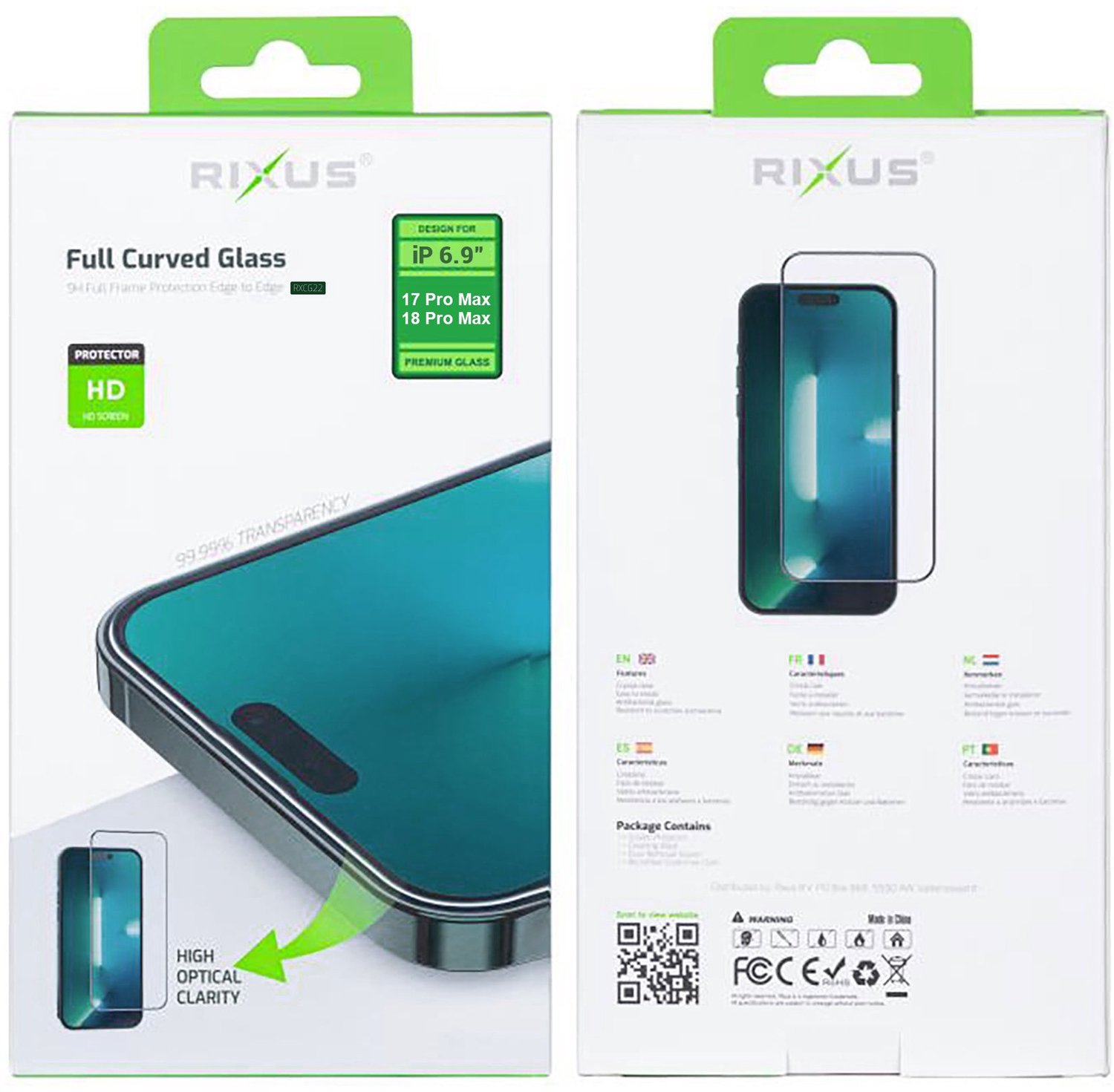 Rixus Clear HD Full Curved Edge Tempered Glass For Apple iPhone 17 Pro Max, 18 Pro Max