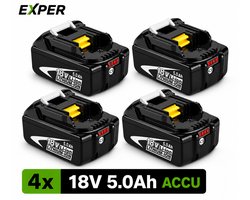 EXPER® - 4-Pack 5.0Ah 18V Accu - Geschikt voor Makita® - 5000mAh - LED Indicatie - Li-ion Accu - BL1850B