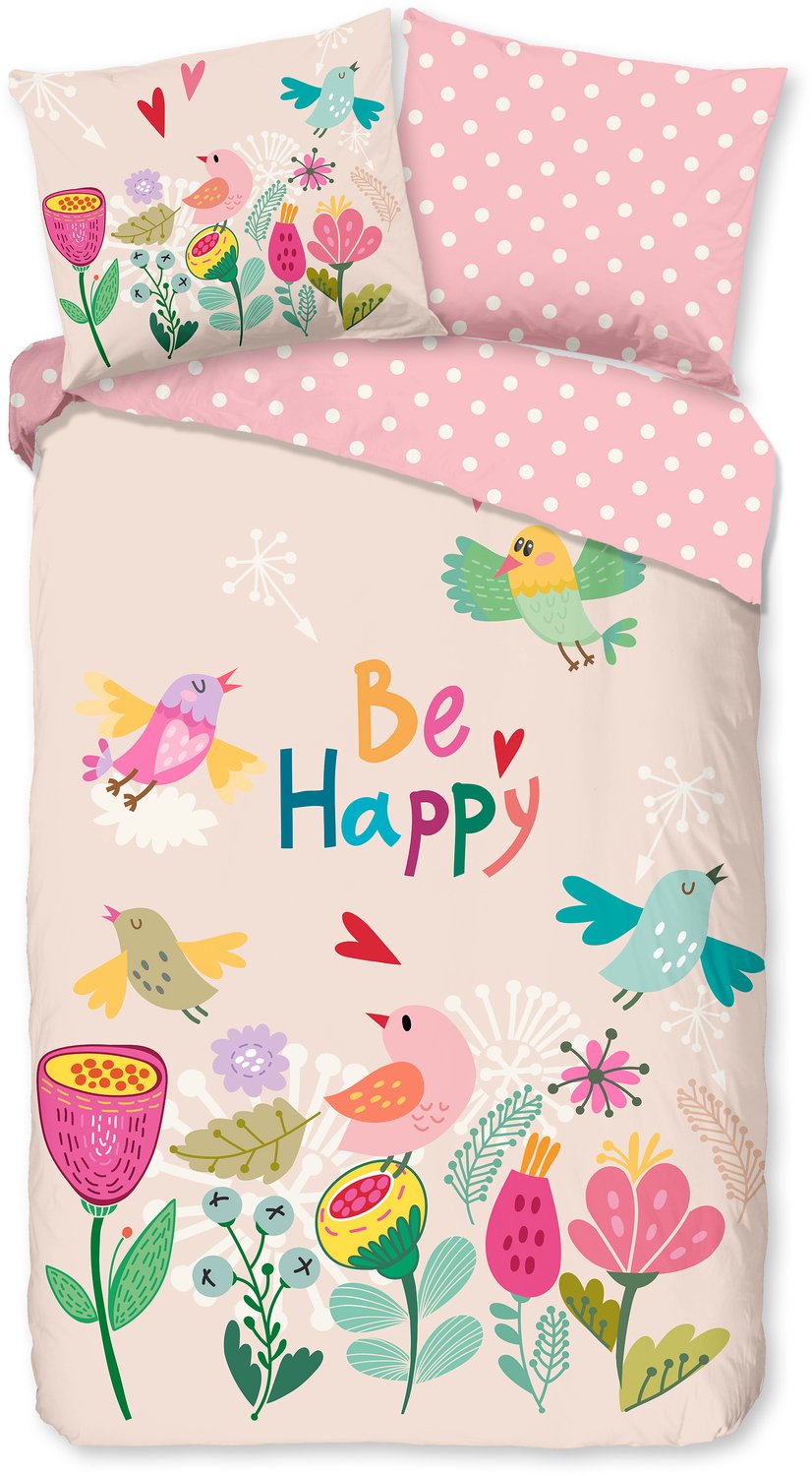 Good Morning dekbedovertrek bloemen en vogels - Roze - 100% Katoen renforce Pink