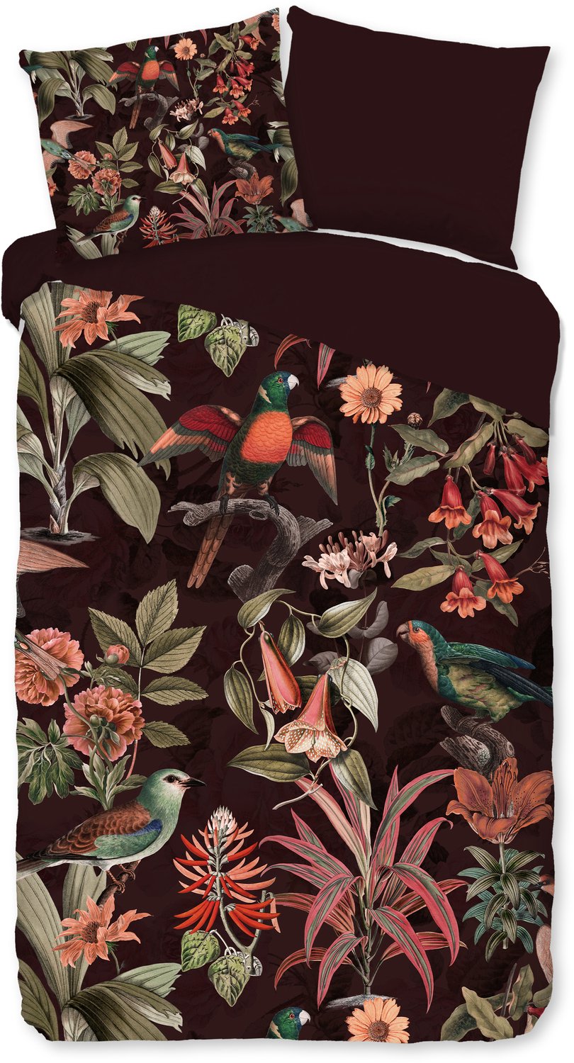 Pure dekbedovertrek jungle met bladeren en dieren - 1 persoons 140x200/220 cm - Bordeaux - Microvezel