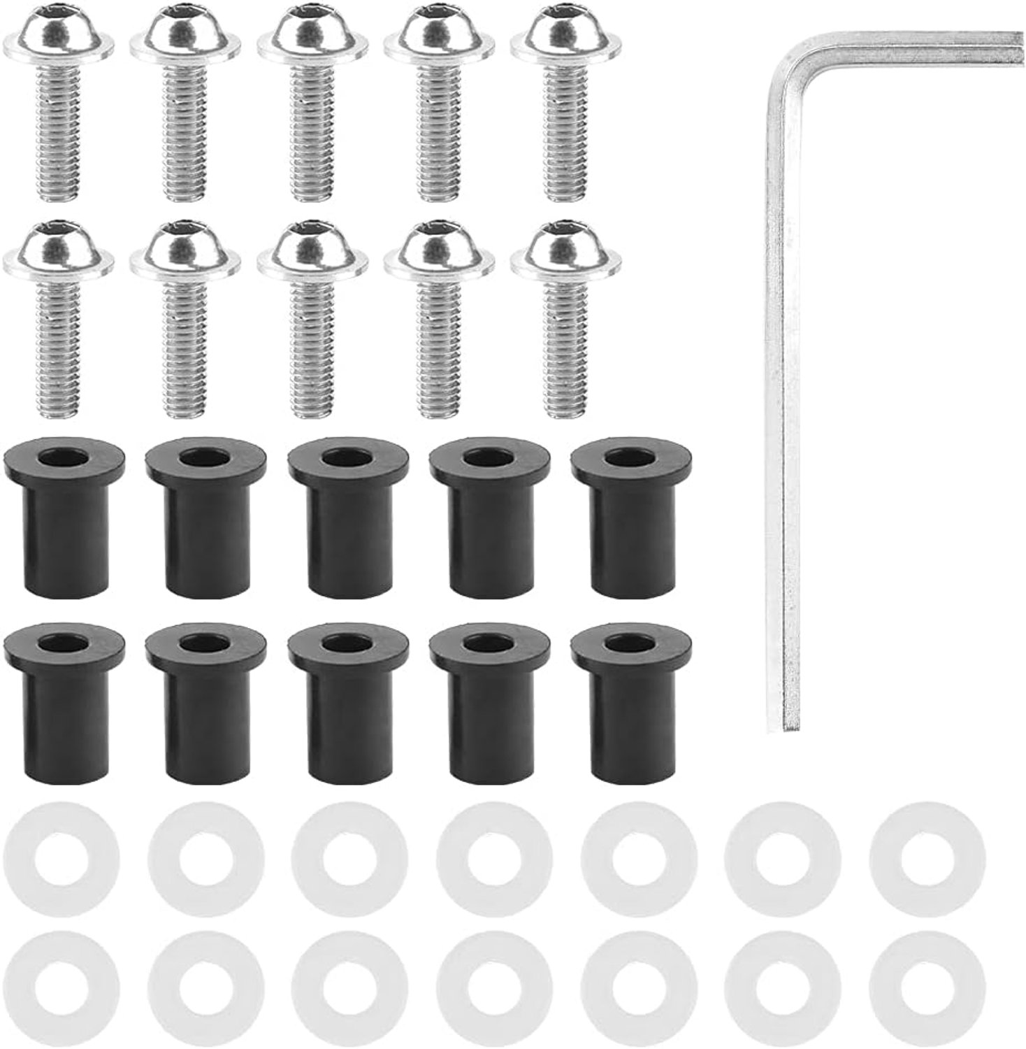 Motorfiets bubbelschroeven M5 - 10 stuks - zilver - universele montage voorruit - ServiceTopper