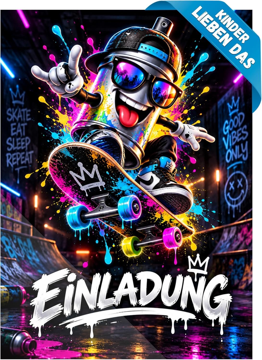 Uitnodigingen kinderfeest jongens graffiti spetter