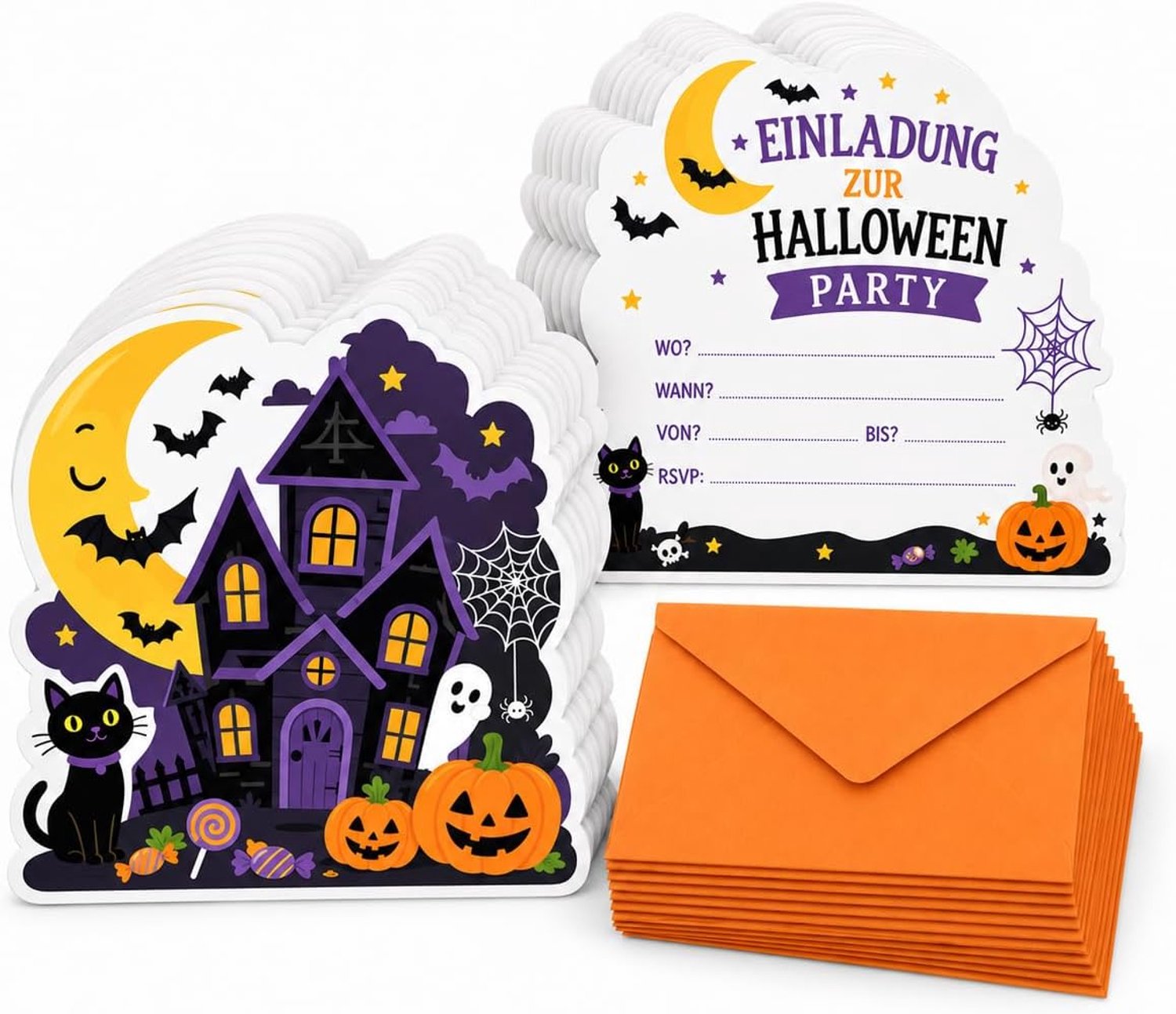 12 Halloween uitnodigingskaarten kinderset