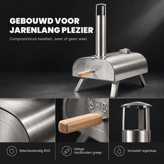 HEAT Pizza Pellet Oven - Houtpellet Pizzaoven voor Buiten - Inclusief Pizzasteen - RVS Dubbelwandig - Inklapbaar - 450-500°C — afbeelding 2