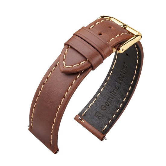 Kalfslederen Horlogebandje Bruin - Goud Stalen Gesp - 22mm