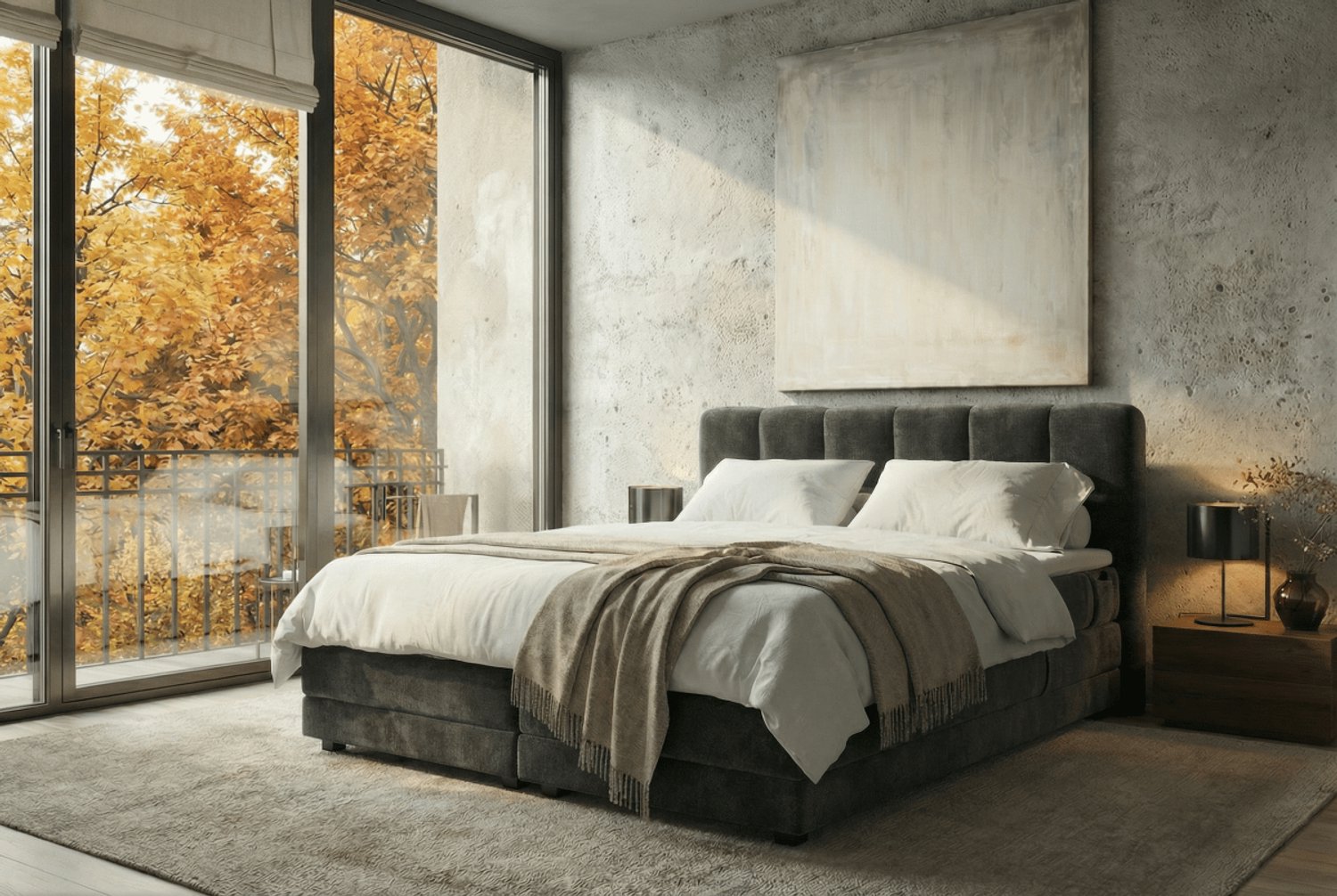 Mörgenn Elektrische Boxspring PURE - Pocketvering - Aubergine - 160x200 cm - Inclusief Montage, Dekbed en Kussens