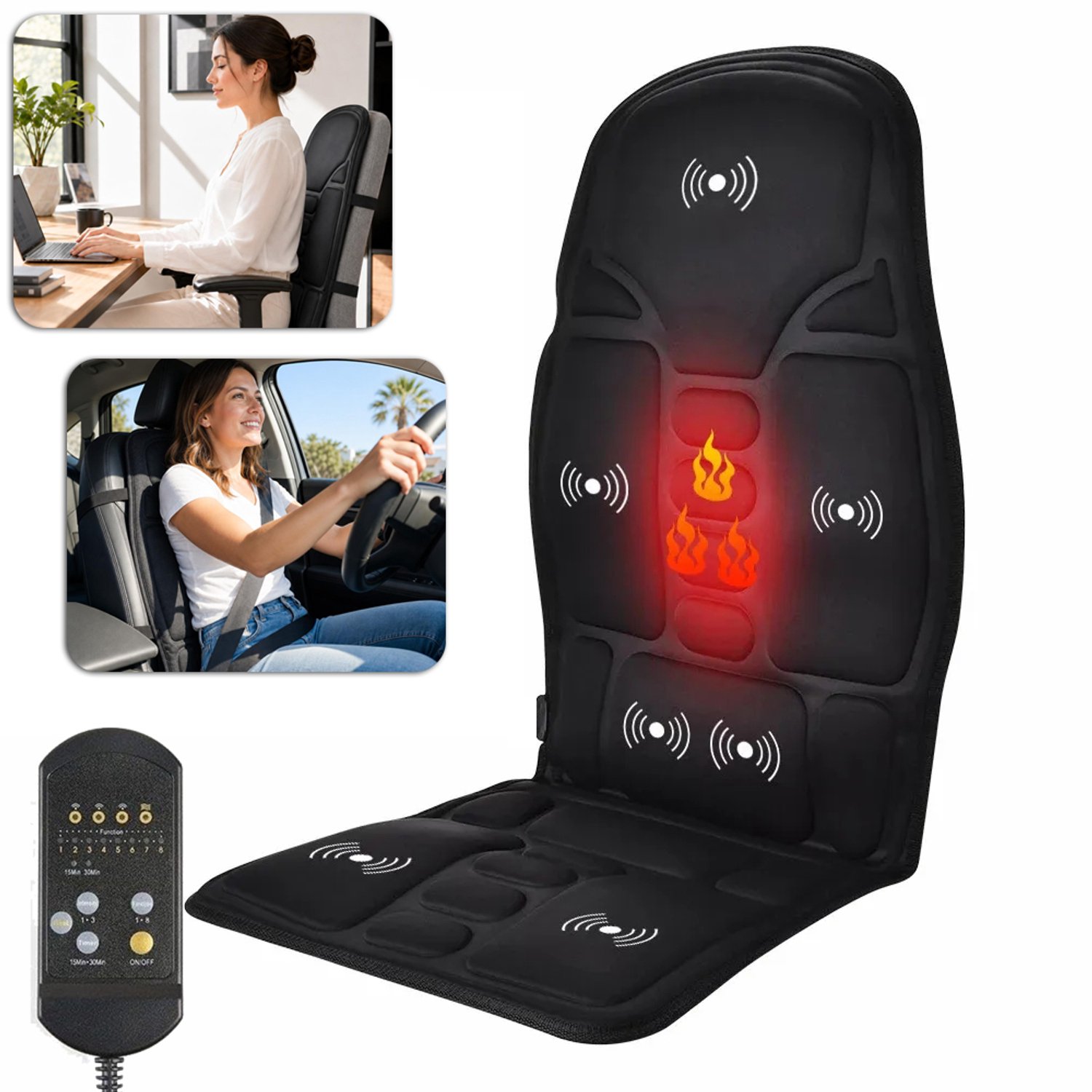 Rugmassageapparaat Met Verwarming - Massagestoelmat - Verwarmde Stoelbekleding Voor Kussen - 7 Trillingsmotoren