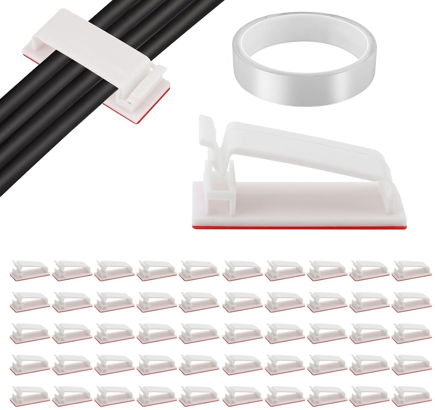 Zelfklevende kabelclips set 50 stuks - witte draadhouders - verbeterde plakband - voor moeiteloze snoerorganisatie - Vemera