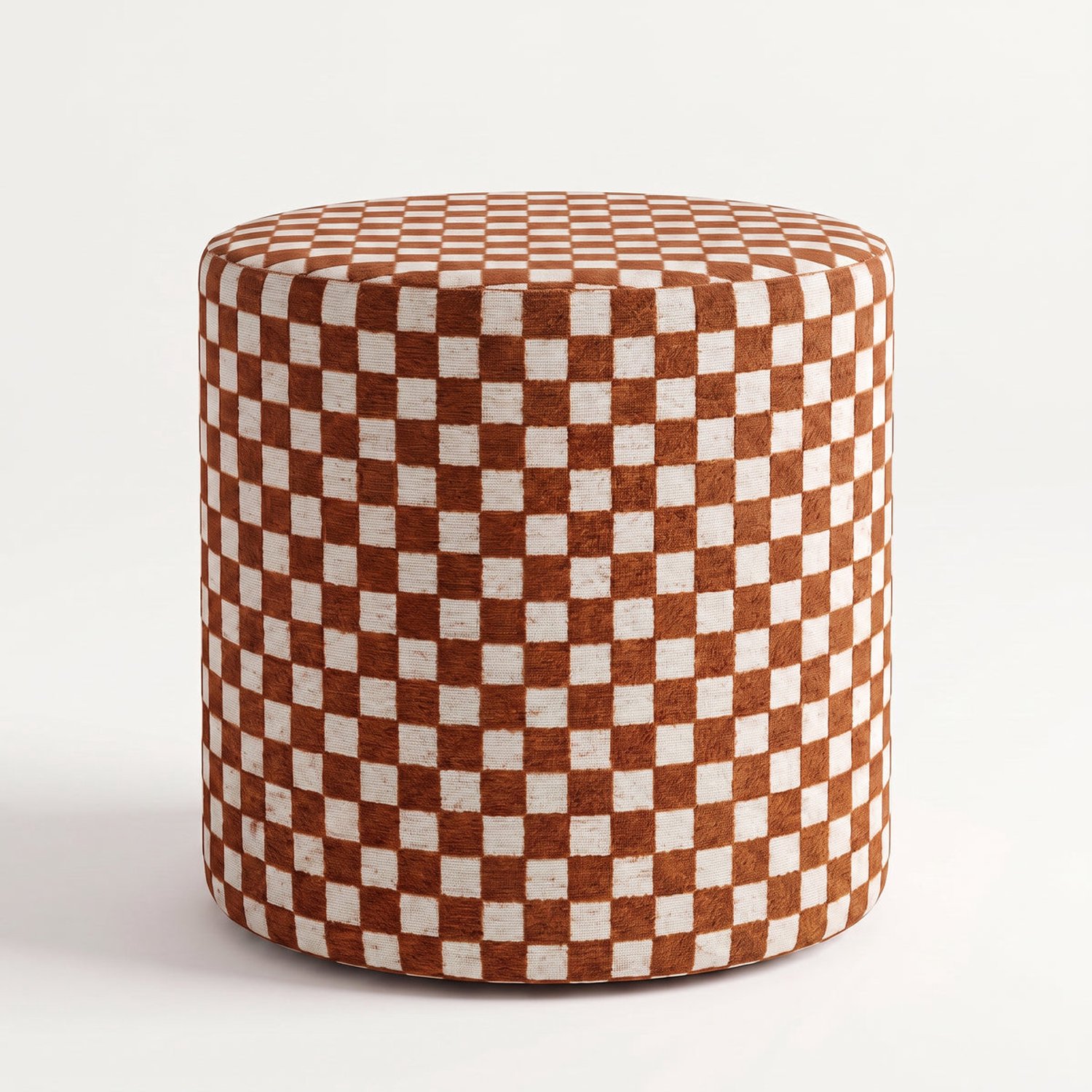 Mörgenn Poef Tile Brique - Ronde Poef en Voetenbank - Chenille Blokjes - 50x50x50 cm