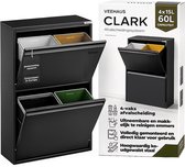 Veehaus® – Clark - Prullenbak 4 vakken – Afvalemmer 60 Liter (4x 15L) – Hygiënisch Recyclen - Zwart