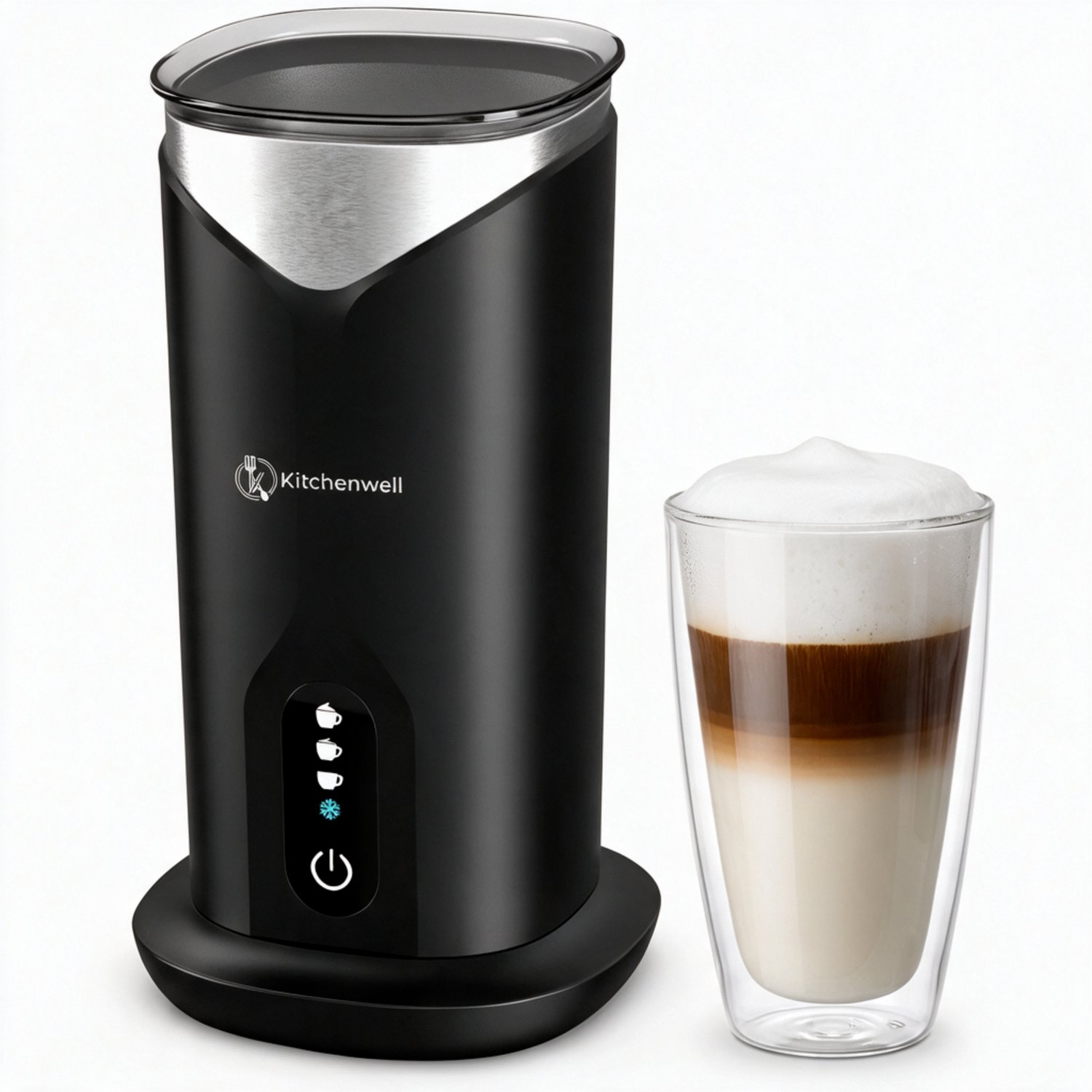 Bol.com Kitchenwell Melkopschuimer Elektrisch - 4-in-1 - Melkopschuimers - Opschuimer Voor Melk - Milk Frother - Zwart aanbieding