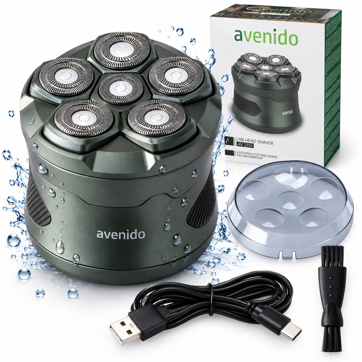 Avenido Hoofd Scheerapparaat Mannen - Head Shaver Mannen - Gezichts Scheerapparaat - Skull Tondeuse - 6 Scheerkoppen - Waterdicht IPX7 - 120 Min Accu - USB-C