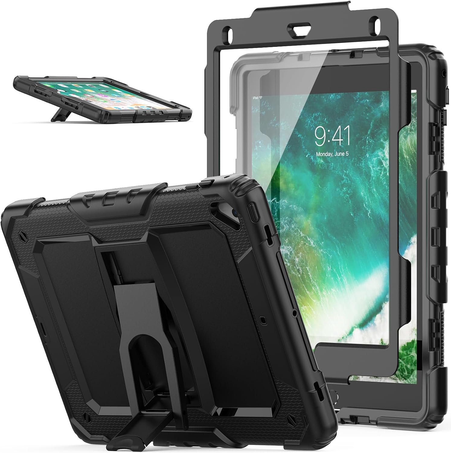 Tablethoes geschikt voor iPad Pro 10.5 inch (2017) & iPad Air 3 10.5 inch (2019) – Heavy Duty Hoes met 360° Standaard, Handgreep & Schouderriem – Zwart
