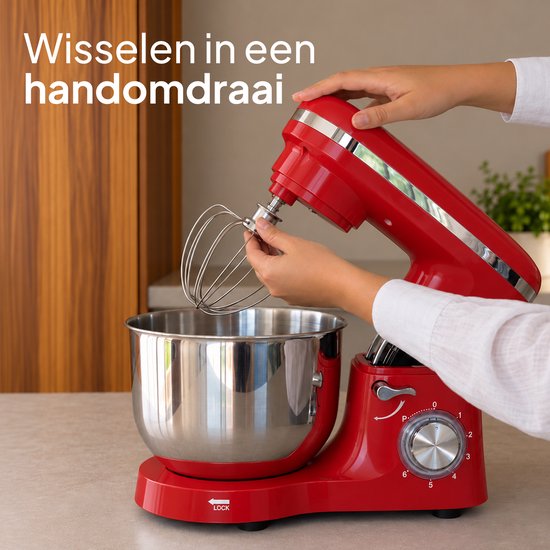 Keukenmachine 2000W - Keukenrobot - Foodprocessor - Keukenmixer met RVS Mengkom - Incl. 5 Accessoires - 6.2L - Rood - Vivid Green van Vivid Green — afbeelding 3