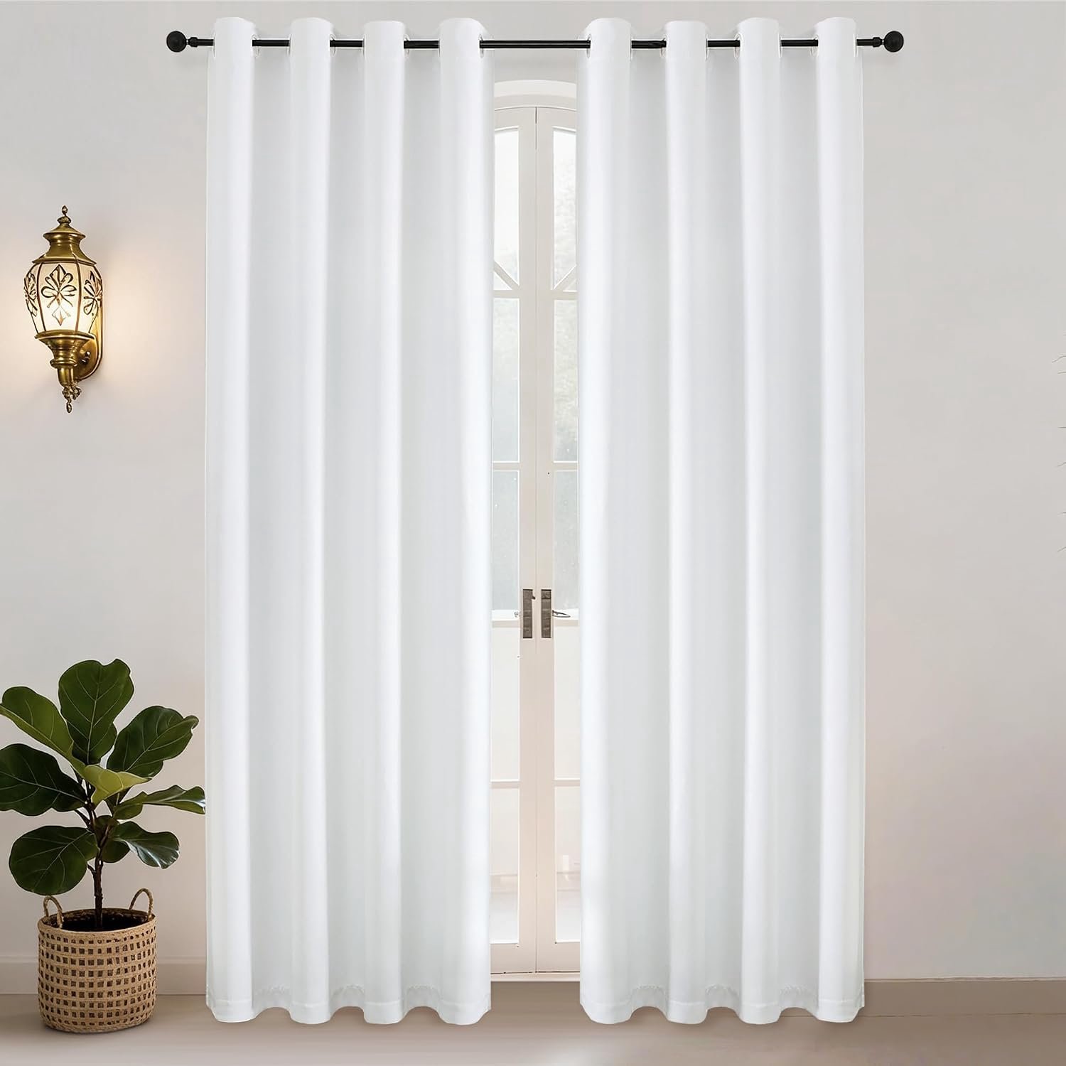Gordijnen wit met ringen, set van 2, 220 x 140 cm