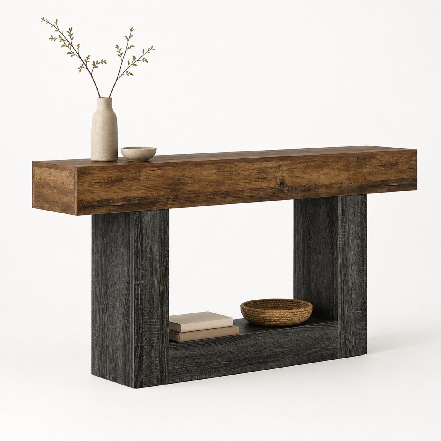 DMG Supply Consoletafel - 2 Niveaus - 160 x 30 x 82 cm - Bruin/Grijs - MDF