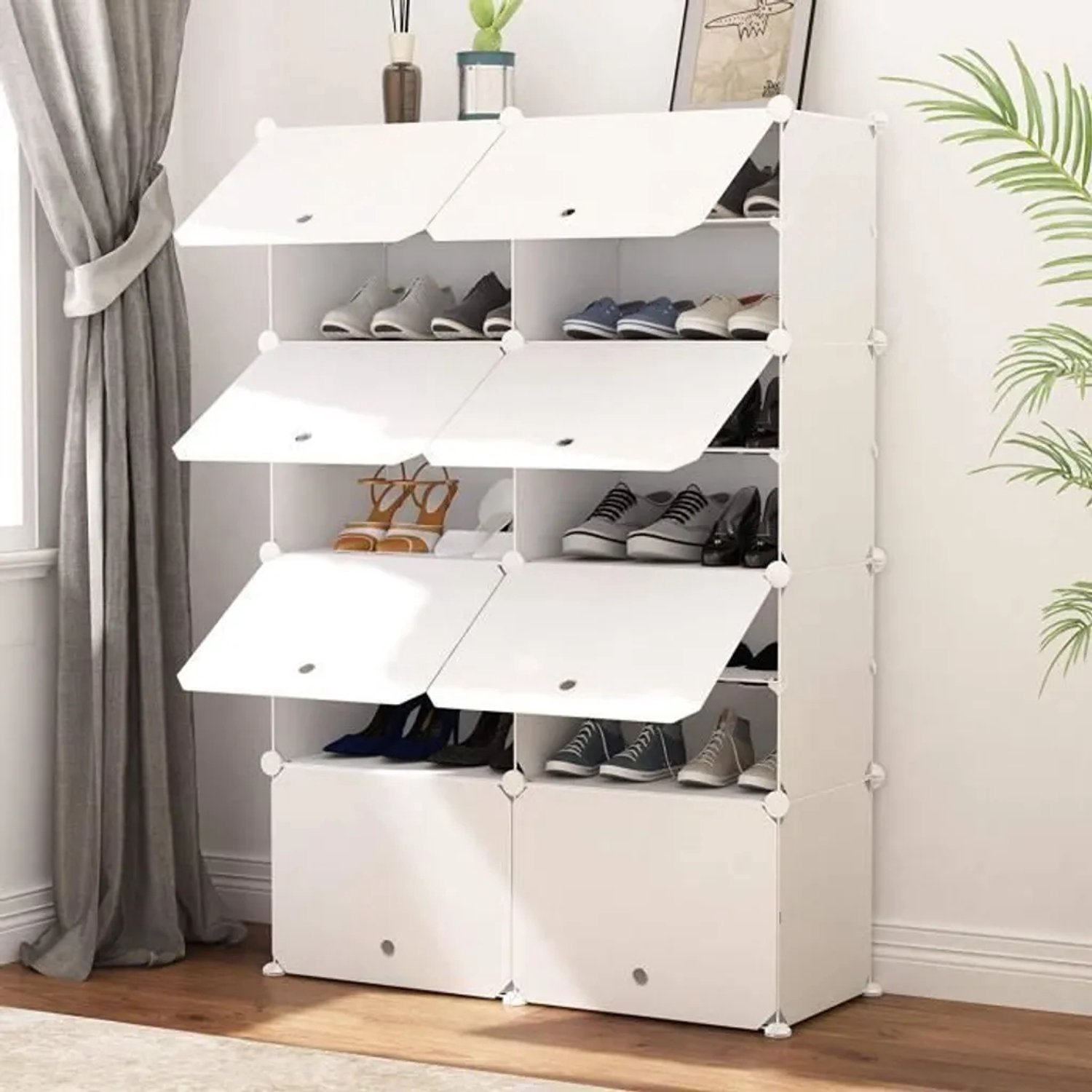 LEADZM Modulaire Schoenenkast - Wit - 72 x 32 x 122 cm - 14 kunststof vakken