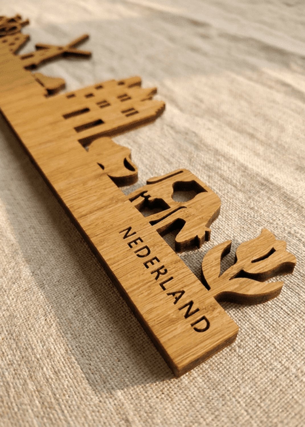 Houten Skyline Nederland | Wanddecoratie voor aan de muur | Bamboe | 100 x 20 cm