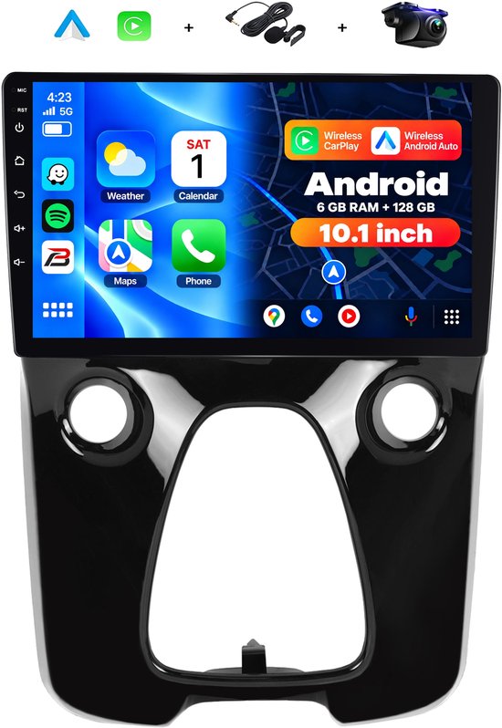 Boscer 2 Din Autoradio - Geschikt voor Toyota Aygo, Citroën C1 & Peugeot 108 (2014-2021) - Draadloos Apple CarPlay & Android Auto - 10.1 Inch HD Touchscreen - 6+128GB - GPS - WiFi, Bluetooth & USB - Achteruitrijcamera & Microfoon