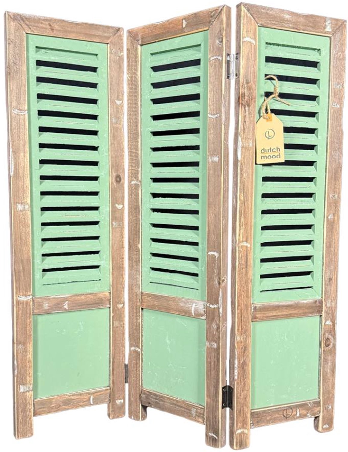 Dutch mood raamshutter 3-luik bruin-groen 70 cm – houten vensterluik Brussels Brown-groen met scharnieren – decoratieve shutter voor vensterbank en inkijkwering, vrijstaand zonder montage