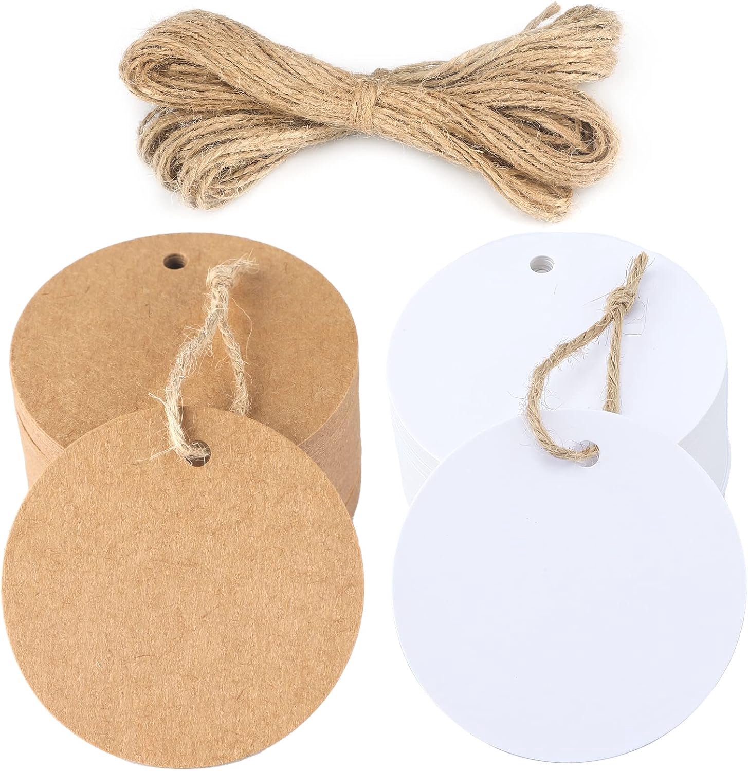 Geschenkhangers 5,5 cm - Kraftpapier bruin/wit - met juteskoord - voor cadeauverpakking m-winkel - 200 stuks - m-winkel