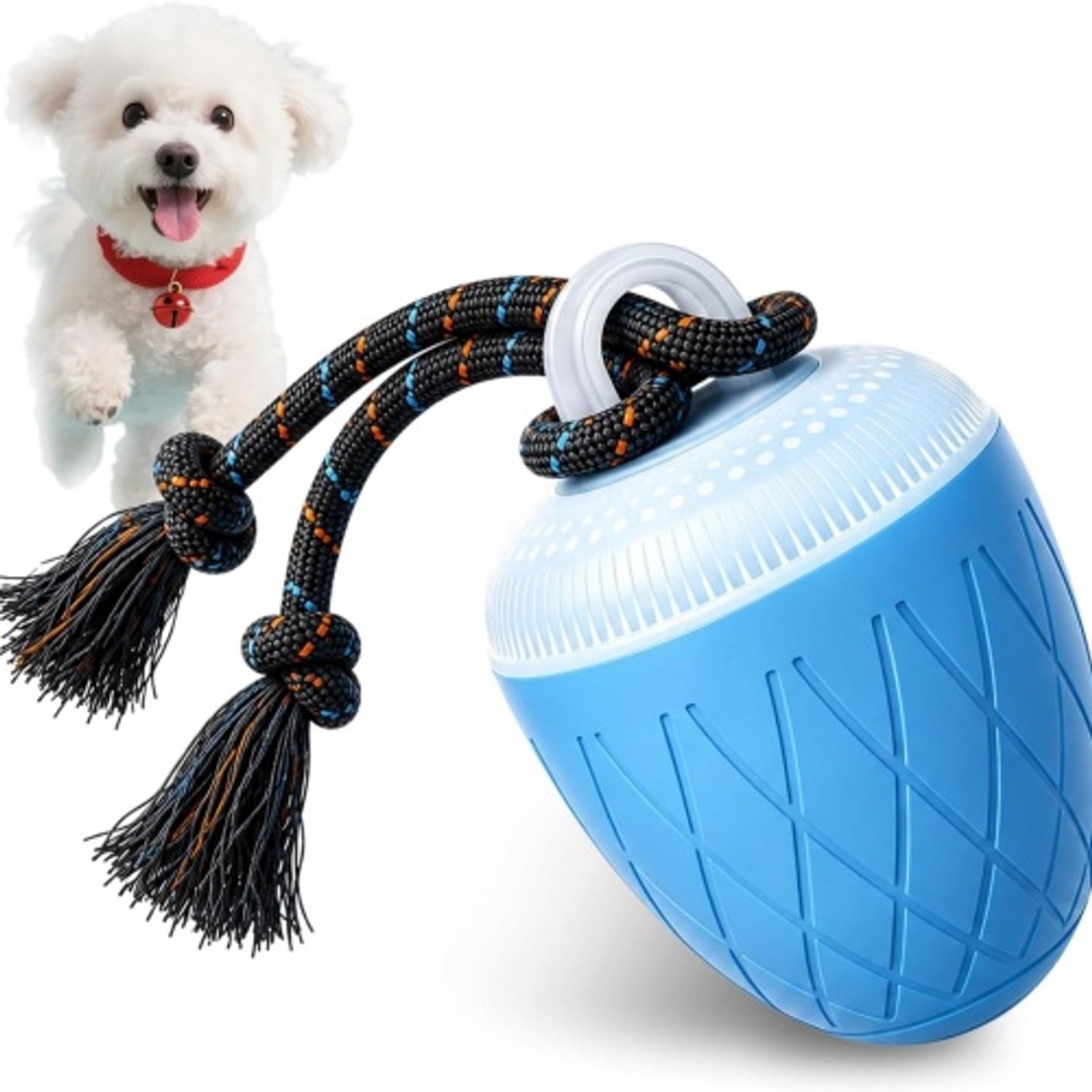 Interactieve hondenspeelbal – Met touw – Blauw – Voor honden