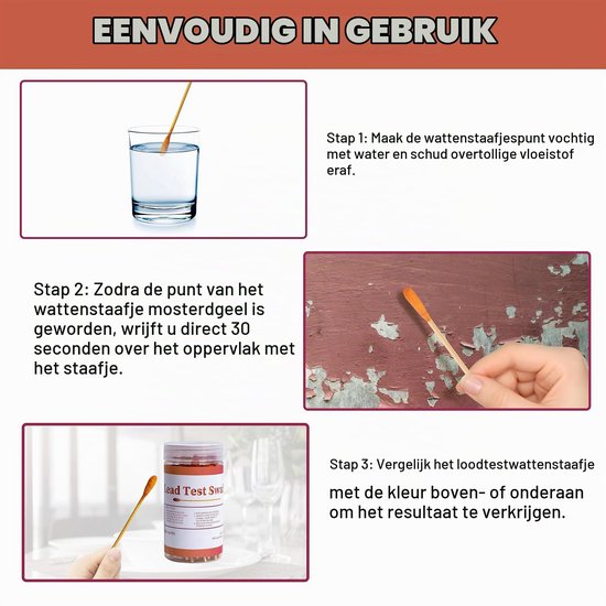 Lood-testset (60 snelteststaafjes), resultaten in 30 seconden met alleen water voor huishoudelijk gebruik voor alle oppervlakken: lak, borden, speelgoed, sieraden, metaal — afbeelding 3