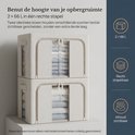 Twee beige 66L opbergboxen verticaal gestapeld, waardoor textiel gescheiden en zichtbaar blijft via kijkvensters.