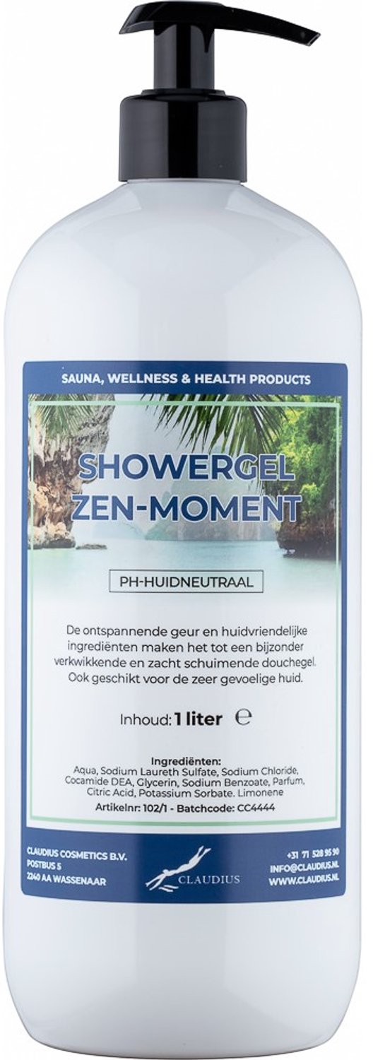 Claudius Douchegel Zen Moment 1 liter met gratis zwarte pomp - showergel - navulling - voordeelverpakking
