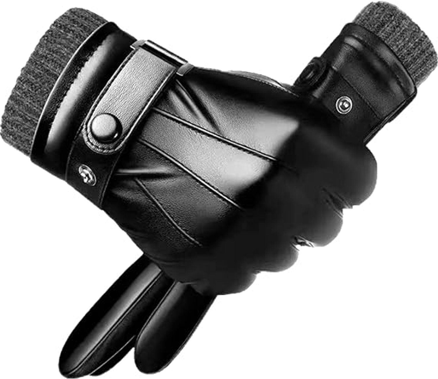 Handschoenen heren Touchscreen Winterhandschoenen Thermische Handschoenen met Warme Voering PU Leer Zwart