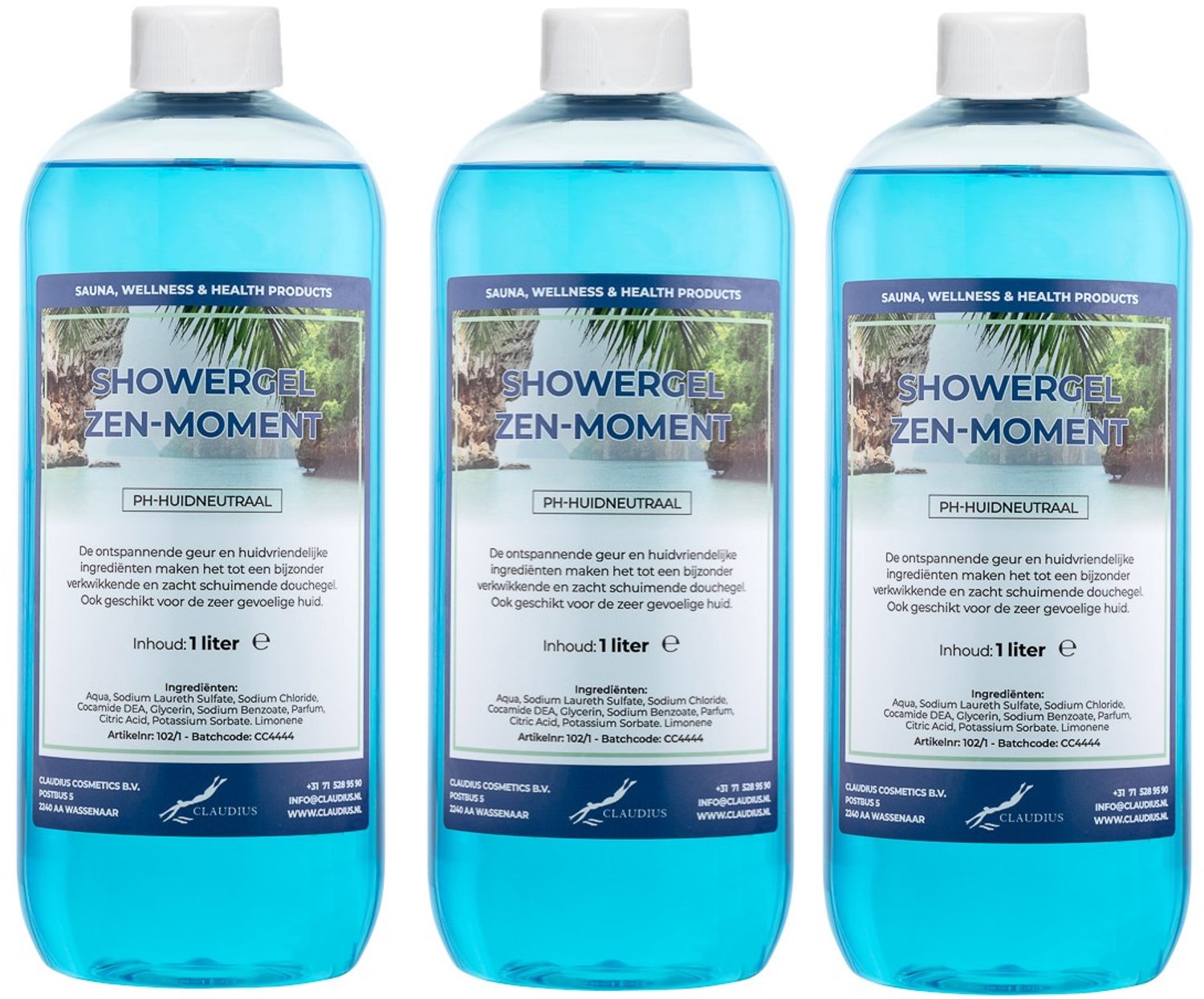 Claudius Douchegel Zen Moment 1 liter - set van 3 stuks - showergel - navulling - voordeelverpakking
