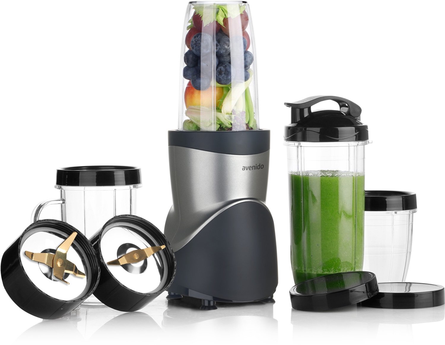 Smoothie Blender to Go 1200W – Sport Blender met 4 Bidons 300–700ml – 2 Blade Opzetstukken – BPA Vrij - Mini blender to go
