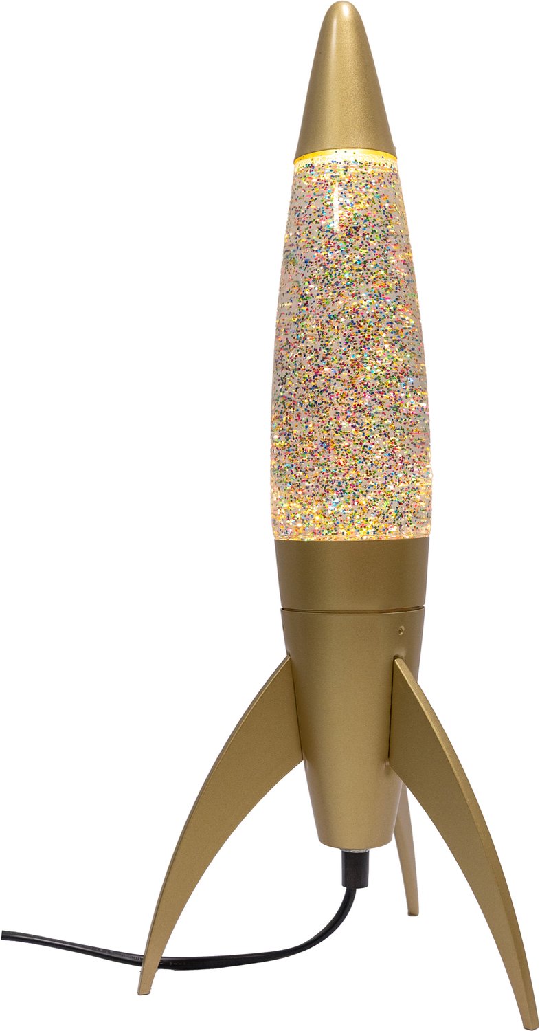 FISURA Raket Lavalamp Goud – Retro Sfeerlamp – Glitterlamp – Decoratieve Tafellamp
