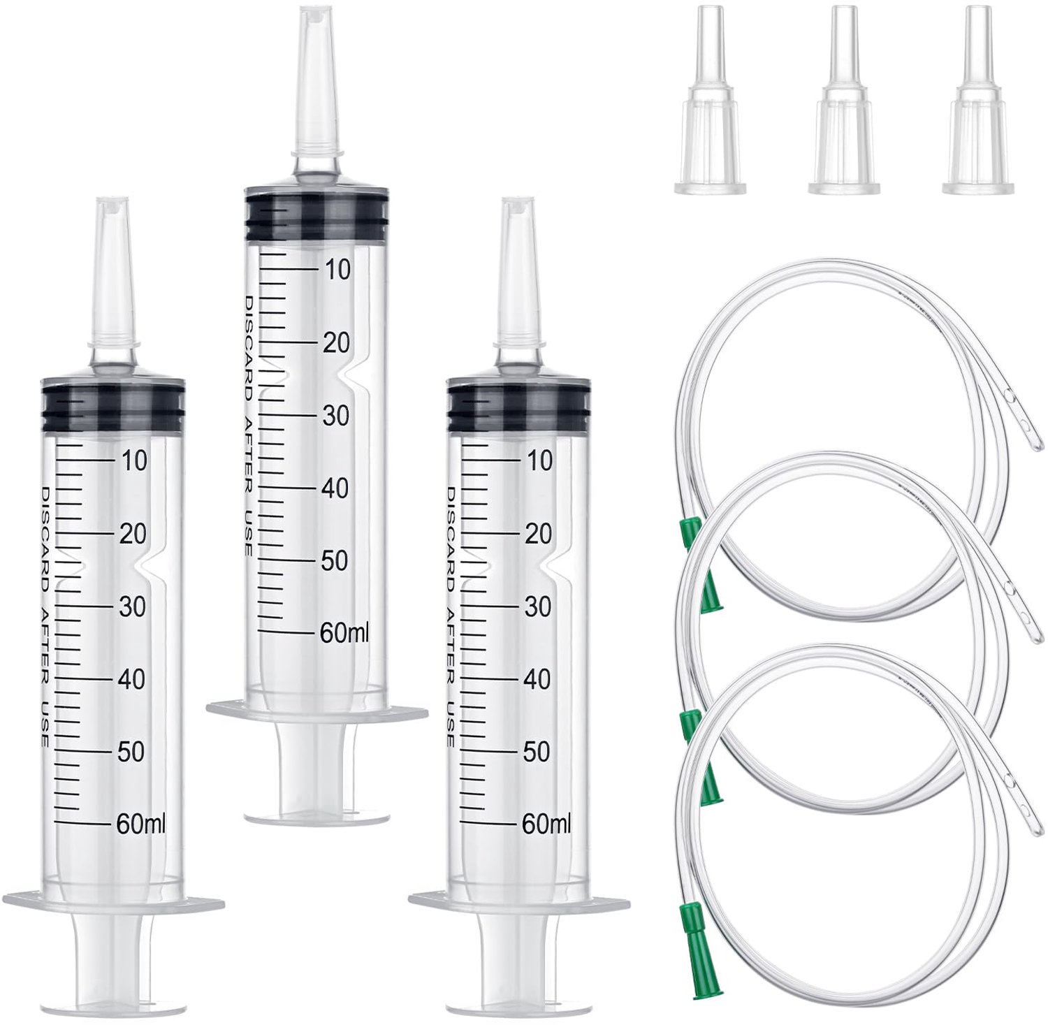 3 Stuks 60ml Spuiten met Slang voor Laboratoriumgebruik