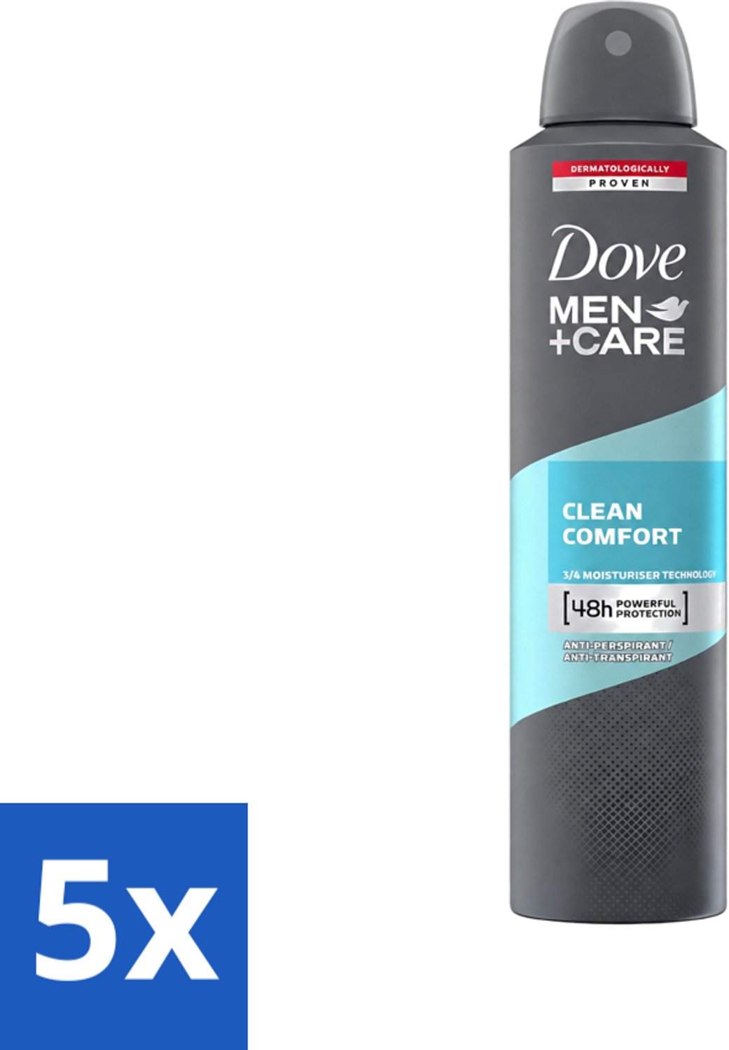 5 x Dove - Deodorant - Men Care Clean Comfort - Comfort en verzorging - 48 uur bescherming - 250 ml - Voordeelverpakking - 5 stuks