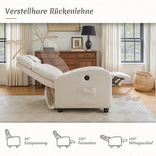 Verstelbare Recliner Stoel met USB Oplaadpoort en Voetsteun — afbeelding 4