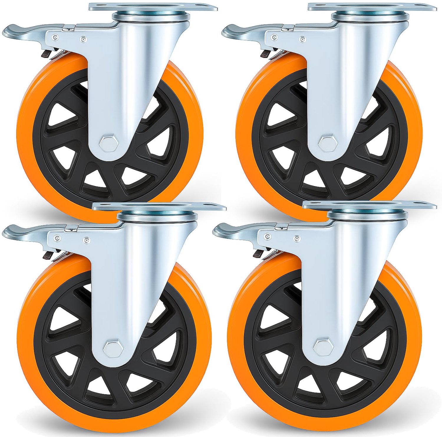 Zware Belastbare Wielen 150 mm met Rem, Set van 4 Zwenkwielen