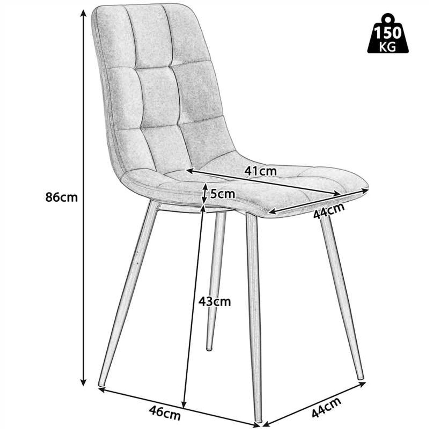 LONG DRAGON - Eetkamerstoelen - Set van 4 - Linnen bekleding - Gepolsterde rugleuning - Metalen onderstel - Donkergrijs