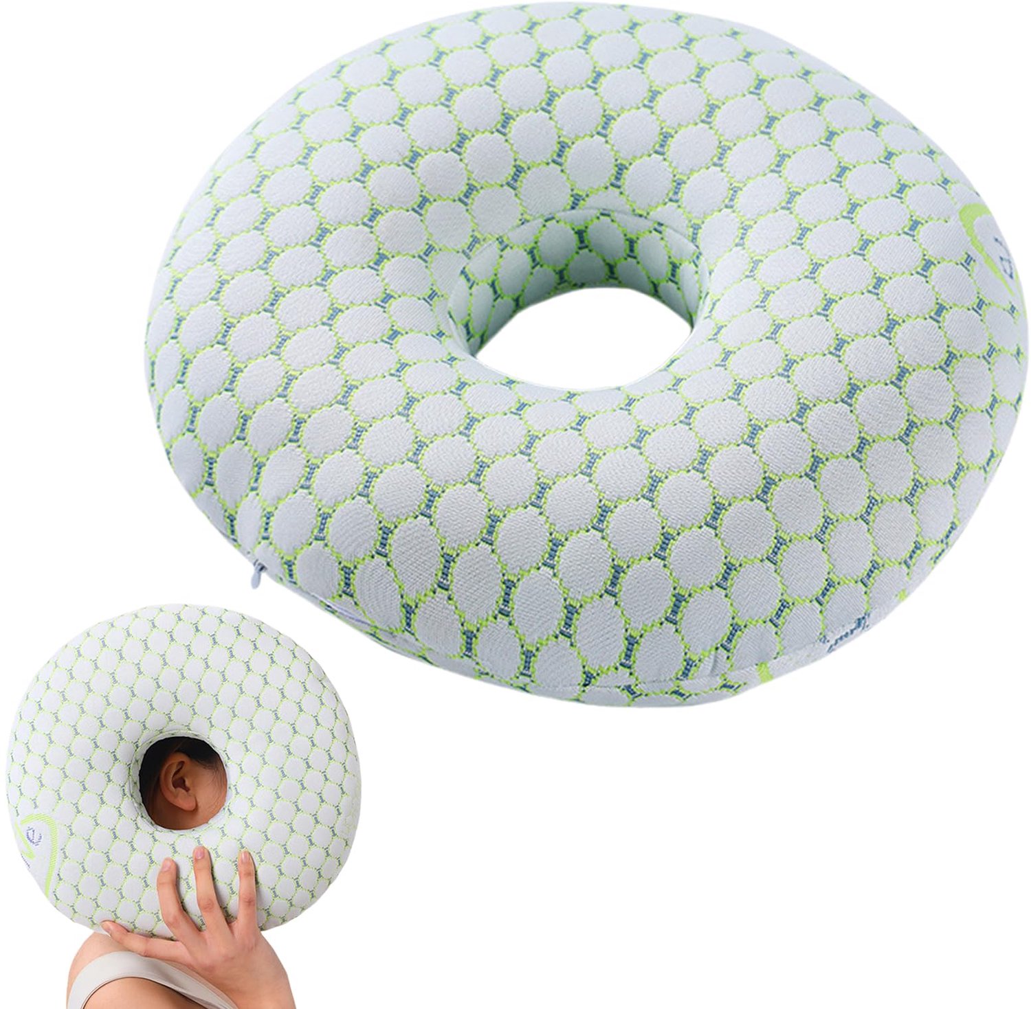 Donut Kussen voor Oorpijn met Gat voor Piercings, Groen