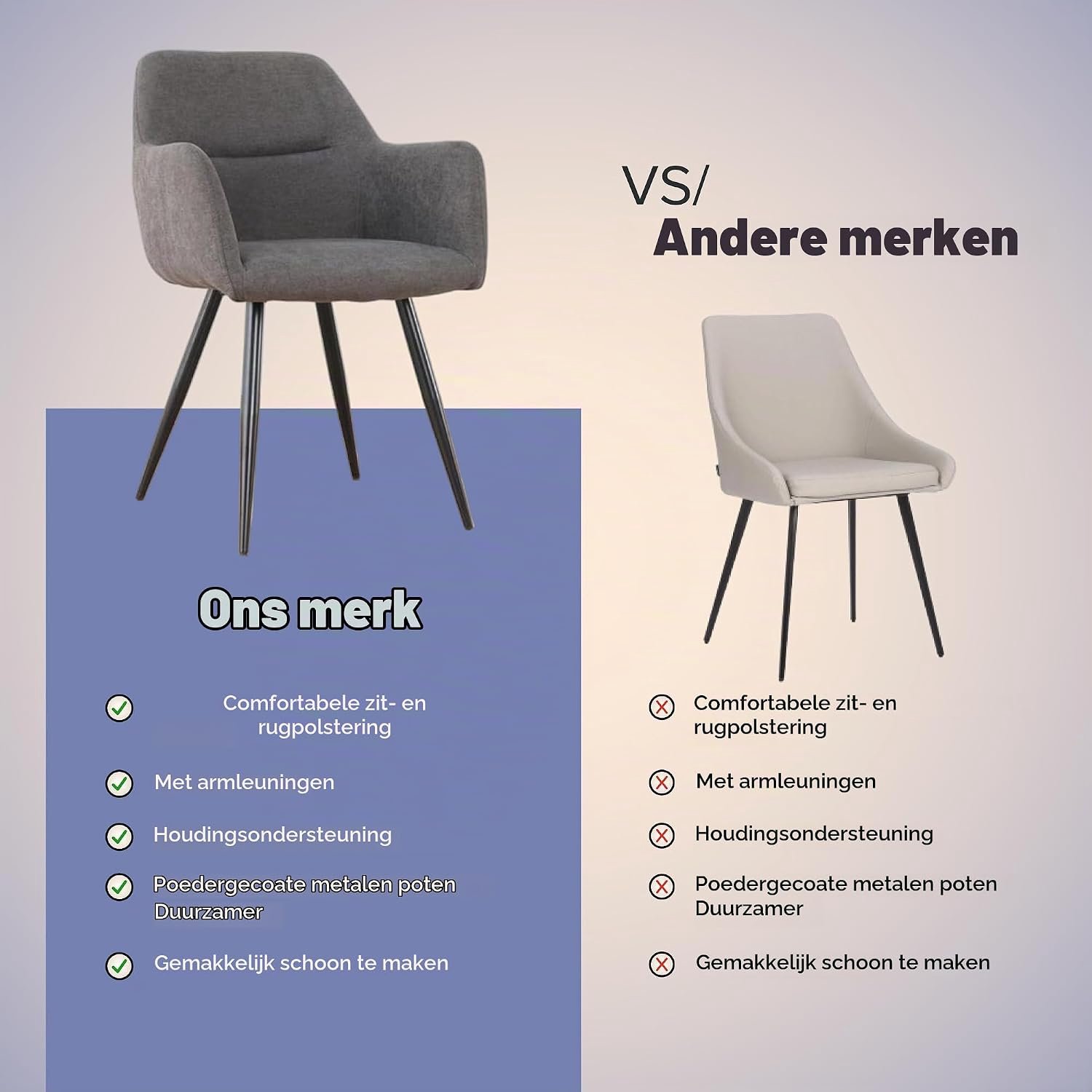 Luxe Comfort Eetkamerstoelen met Armleuningen – Set van 2 Grijze Linnen Stoelen met Ergonomische Rugleuning, Zwarte Metalen Poten, Zachte Gestoffeerde Zitting, Moderne Keukenstoelen voor Eetkamer, Woonkamer en Vergaderruimte – 43 x 44 x 82 cm