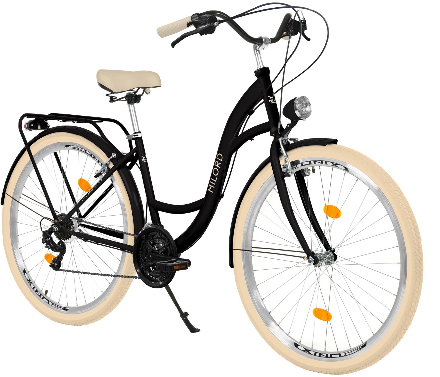 Milord damesfiets stadsfiets met metalen mand 28 inch 21 versnellingen zwart frame