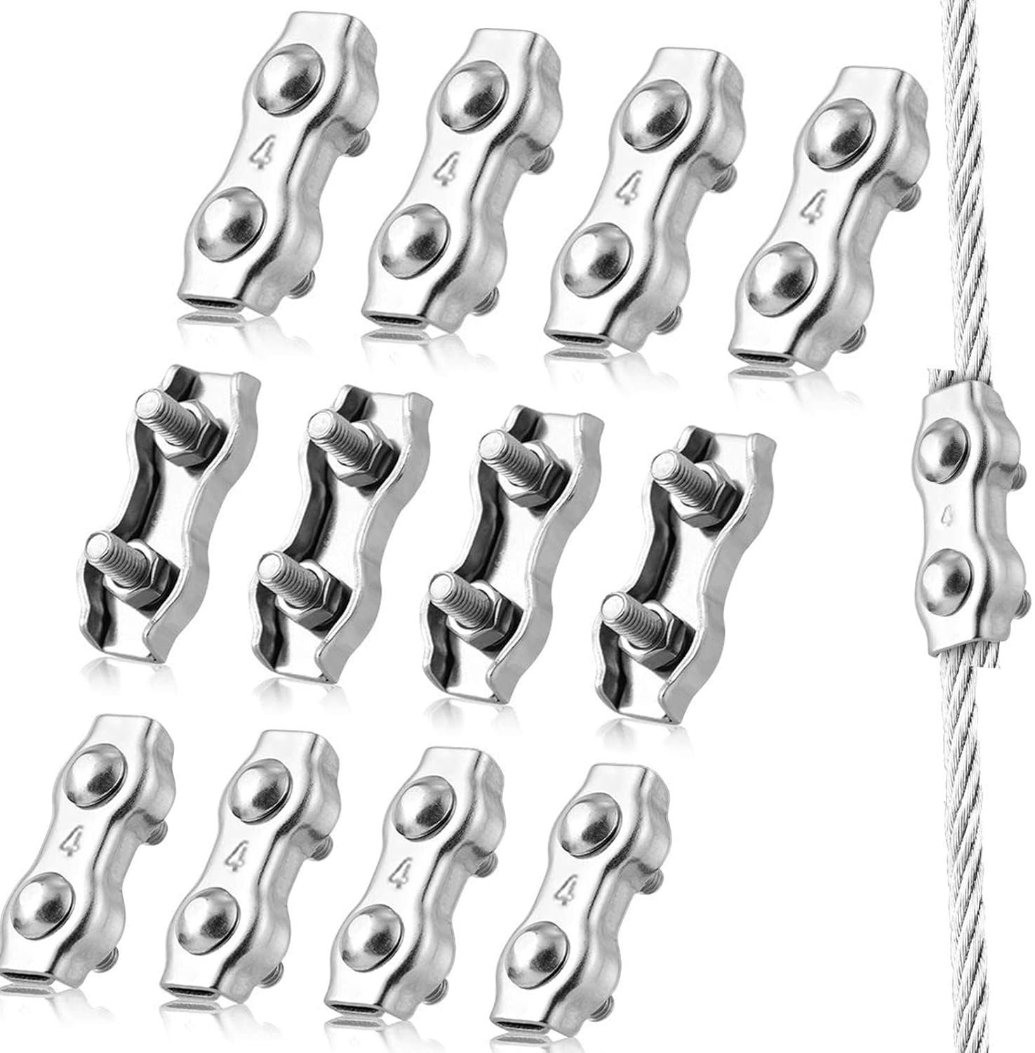 12 Stuks Roestvrij Stalen Staalkabelklemmen - Duplex Kabelklem Klem 4mm