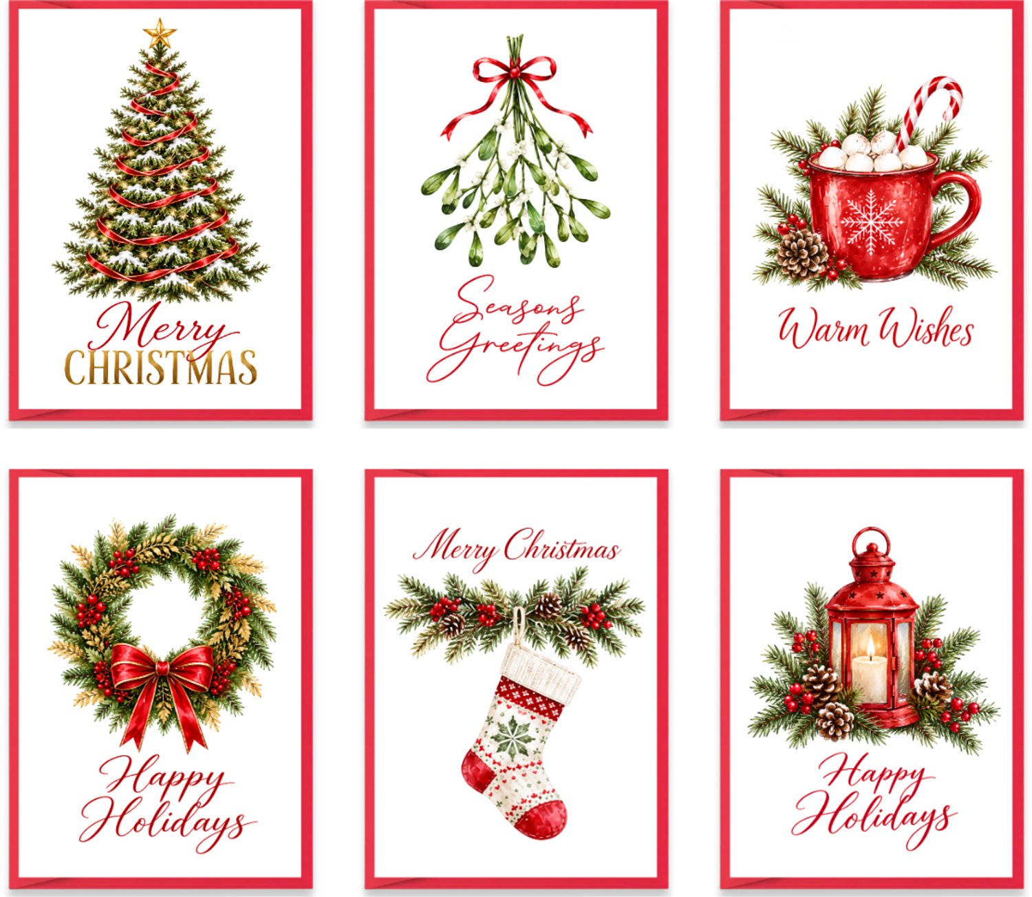 Set van 6 Kerstkaarten en Nieuwjaarskaarten – 10 x 15 cm – Met enveloppen – Enkelzijdig bedrukt - Wenskaart