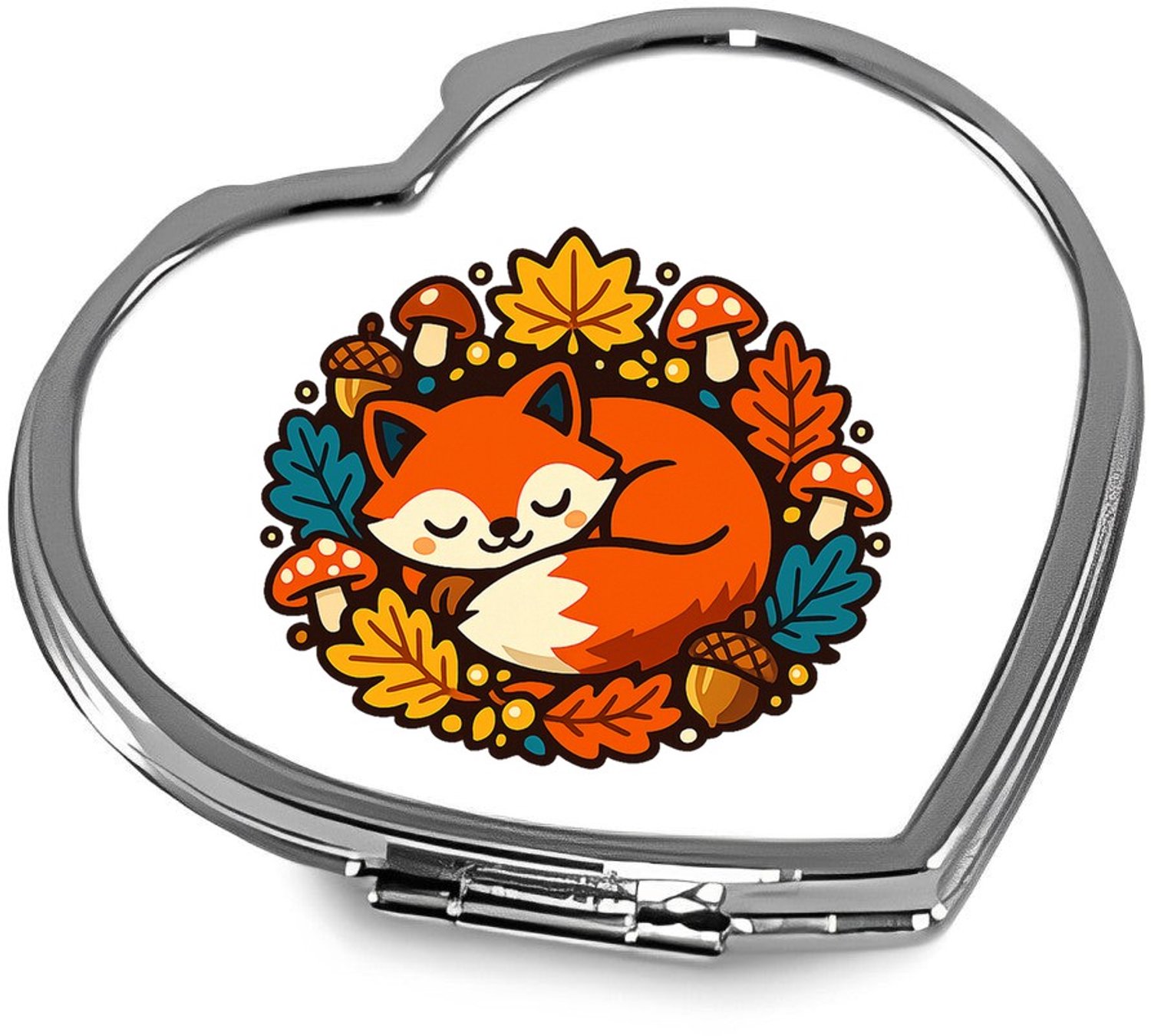 Mr Cadeautjes Metalen spiegeltje ~6 cm - design Slapende vos in herfstkrans | cadeau