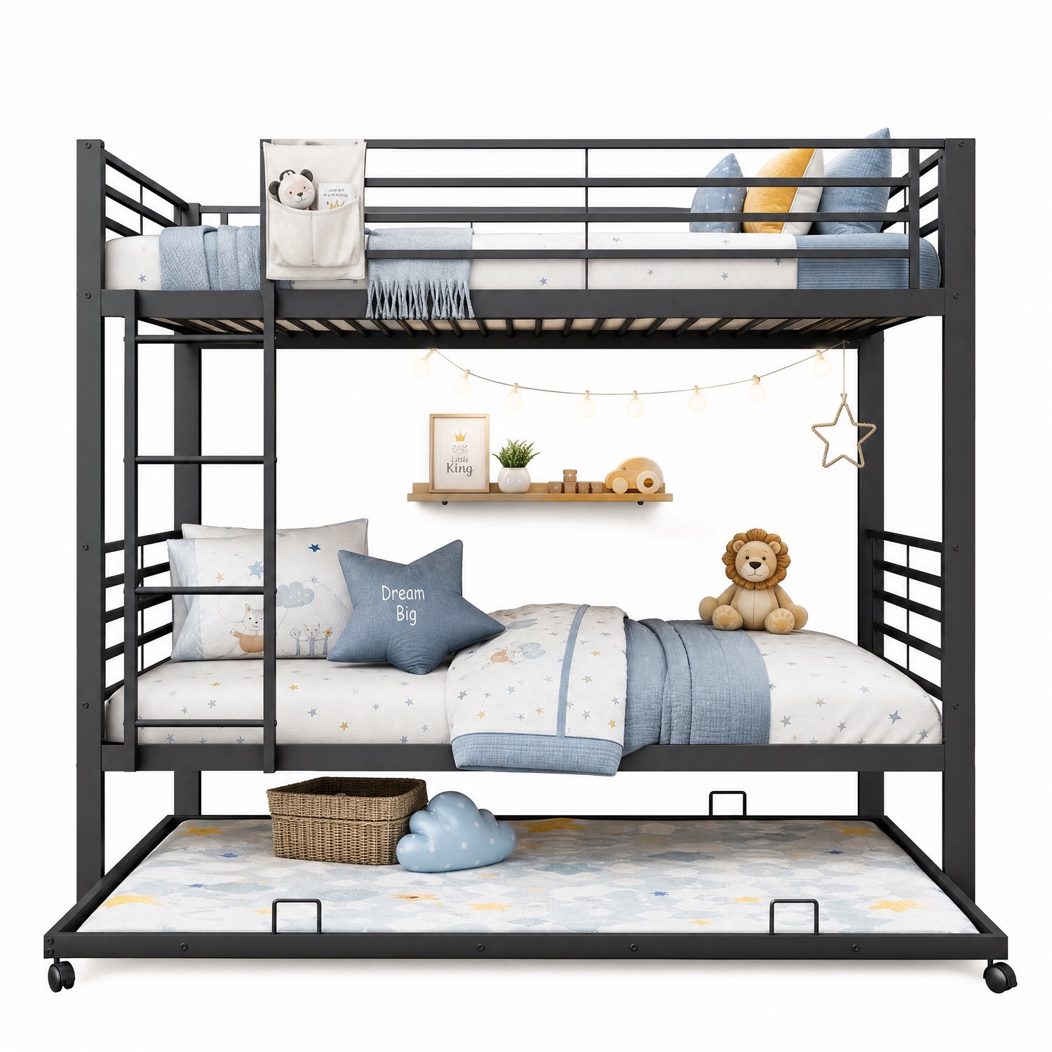 REDOM Stapelbed 90x200 cm - Met uitschuifbed van 90x190 cm, ladder en uitvalbeveiliging - Zwart