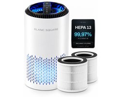BLANC SQUARE Luchtreiniger - Air Purifier Pro - 2 Vervangbare HEPA 13 + Koolstof filters - CADR 170m³/u 30m² - Filtert Fijnstof, Hooikoorts, Pollen en Huisdier geuren - Clean Air Slaapkamer