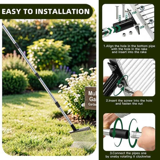 Verstelbare Tuinhark met Steel - 21 Tanden - 40 cm Breed - 160 cm Lengte — afbeelding 3