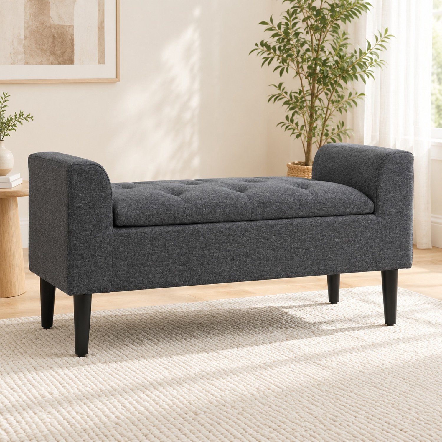 HAUSS SPOLE Opbergbank - Gestoffeerde Zitbank Met Opklapbare Zitting - Voor Hal En Woonkamer - Polyester - Donkergrijs - 116 x 44 x 58 cm